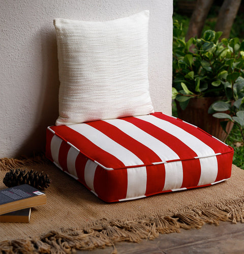 Large Striped Floor Cushion (20x20") for Lounging & Relaxation - Red & White Stripes - 100% Cotton - Eco-Friendly (Copy)-0