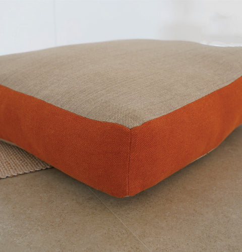 Large Floor Cushion (20x20") for Lounging & Meditation - Grey with Burnt Orange Piping - 100% Cotton - Eco-Friendly-1