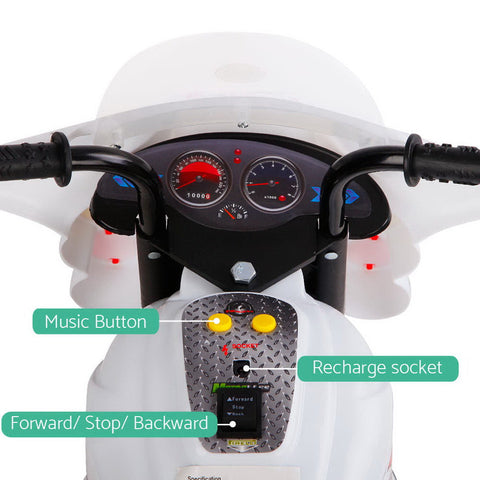 Rigo Kids Electric Ride On Police Motorcycle Motorbike 6V Battery White-4